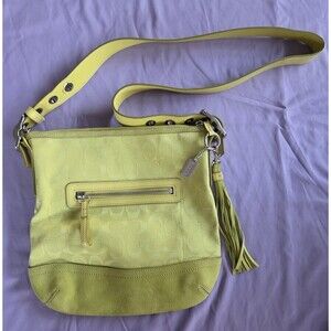 Coach Monogram Vintage Light Green Leather Signature Shoulder Crossbody Bag Y2K